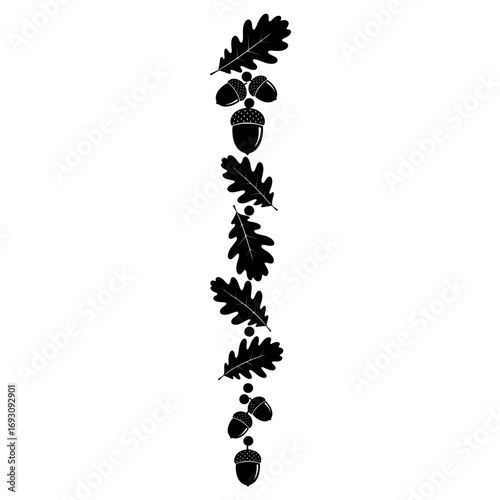 Vector art of an elegant vertical arrangement of oak leaves and acorns, , captures the essence of autumns bounty and natural beauty
