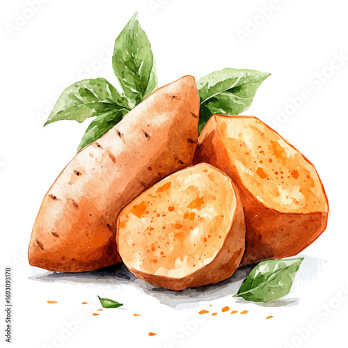 Sweet Potato, watercolor painting vector, isolated on a white background.