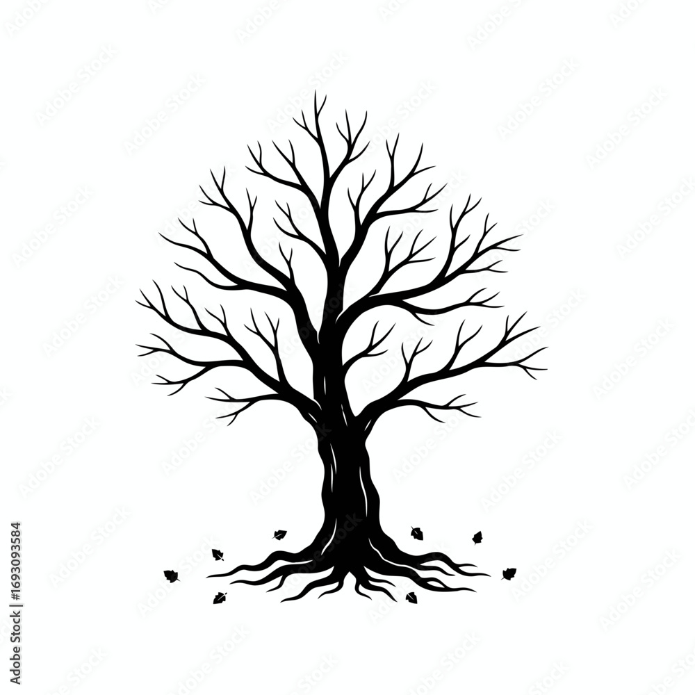 Obraz premium Vector art of silhouette of a bare deciduous tree, representing the stark beauty of winter and the cycle of nature