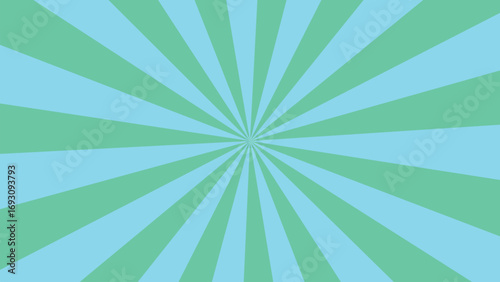 Retro sunburst pattern with bright teal and light blue stripes radiating from the center.