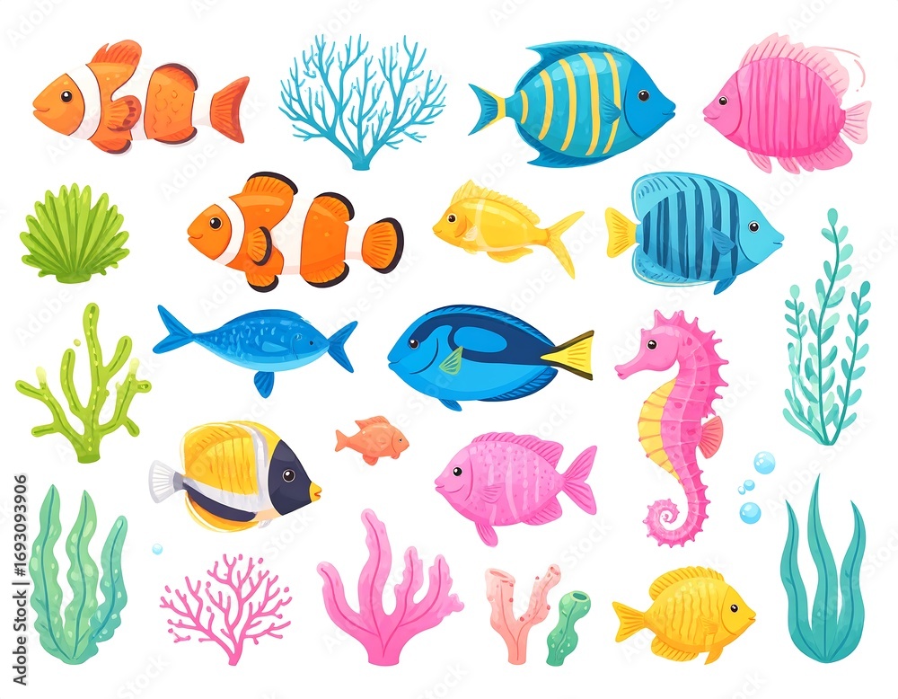 Naklejka premium Colorful underwater creatures