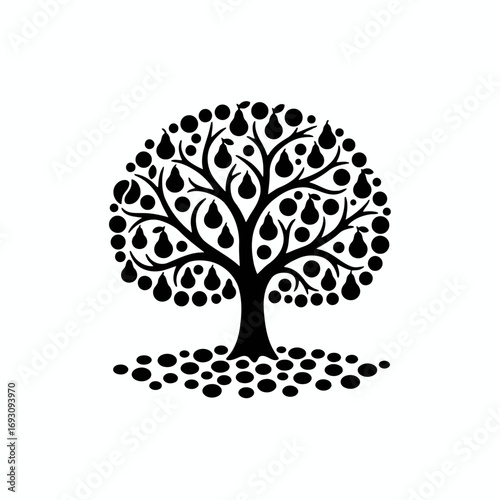 Vector art of silhouette of a pear tree with many pears, a delightful and fruitful design for a variety of creative uses