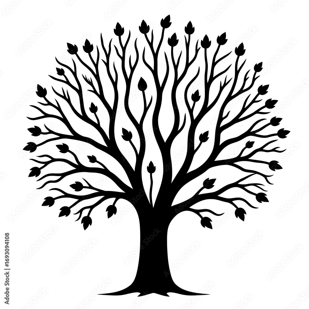 Obraz premium Vector art of elegant tree silhouette, showcasing intricate branches and a strong trunk, symbolizing growth, nature, and resilience