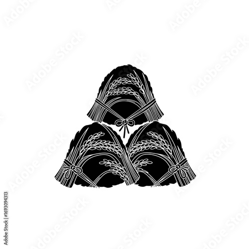 Illustration of three shiitake mushrooms arranged in a triangle, , showcasing fungi and culinary ingredient
