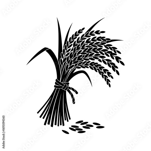 Vector art of a tied sheaf of rice stalks, , symbolizing agriculture, harvest, and sustenance in a simple yet elegant representation