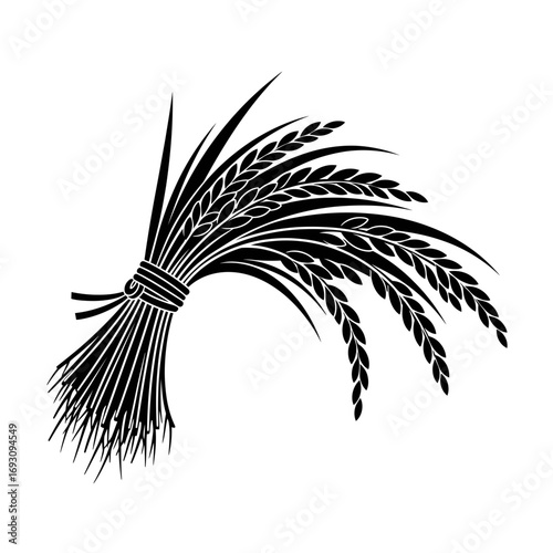 Vector art of a tied sheaf of wheat, representing harvest and agricultural abundance in a monochrome, minimalist design