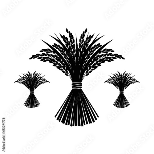 Vector art of three wheat bundles silhouette, representing abundance, prosperity, and the bounty of the harvest season in a simple design
