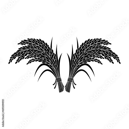 Vector art of stylized illustration of two rice sheaves mirroring each other, , representing abundance and agricultural prosperity in a simple design