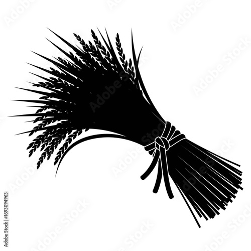 Vector art of a bundle of rice stalks tied with rope a symbol of agriculture, harvest, and rural life in black and white