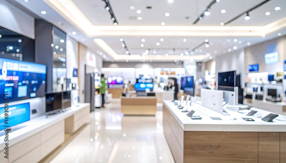 Naklejka premium Blurred view of an electronics store. Modern, spacious