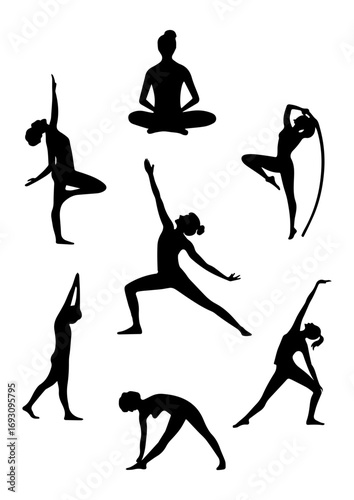 Silhouettes of People Practicing Yoga and Stretching Poses