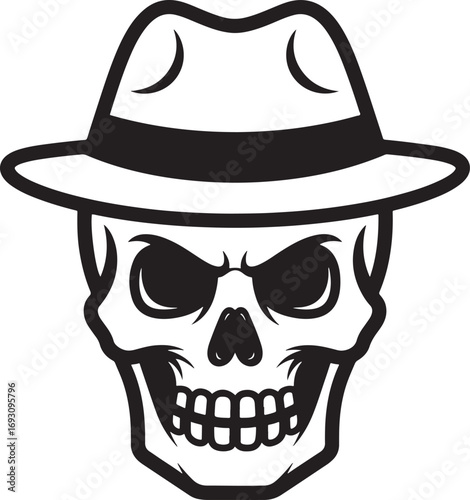 Mysterious skull with a fedora hat a sinister emblem in graphic illustration