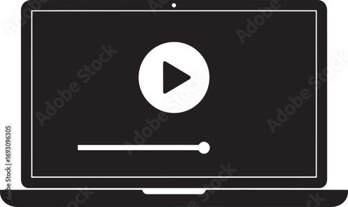 Online video streaming concept on a laptop screen displaying a play button and progress bar