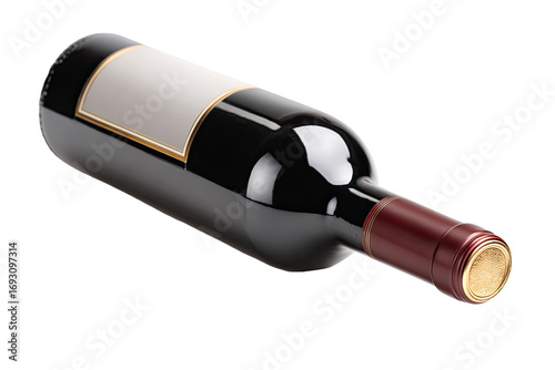 Red wine bottle, lying, with blank label