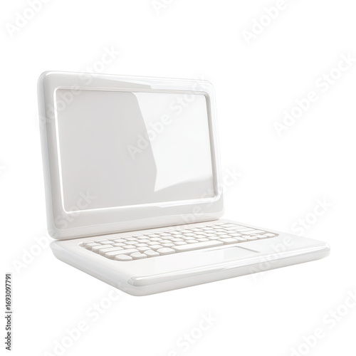 White laptop, angled view.  Blank screen.  Simple design