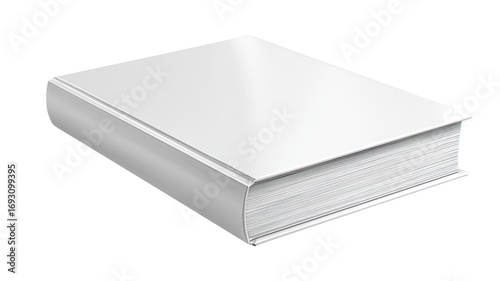 Blank white book, rectangular shape,  solid color,  simple design,  flat,  3D illustration,  isolated,  no text,  book cover,  pages