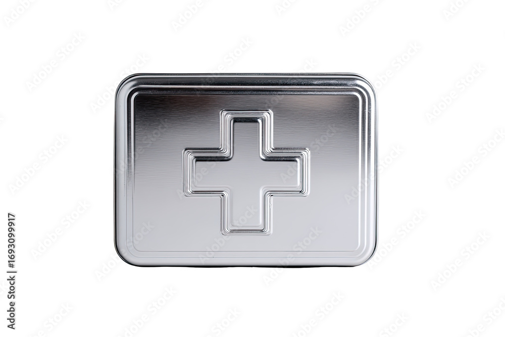 Obraz premium Metallic first-aid kit, rectangular, with embossed cross