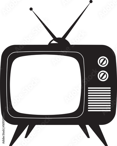 Retro Television Set Illustration Vintage Style Television Graphic Television Antenna Classic Design Black and White