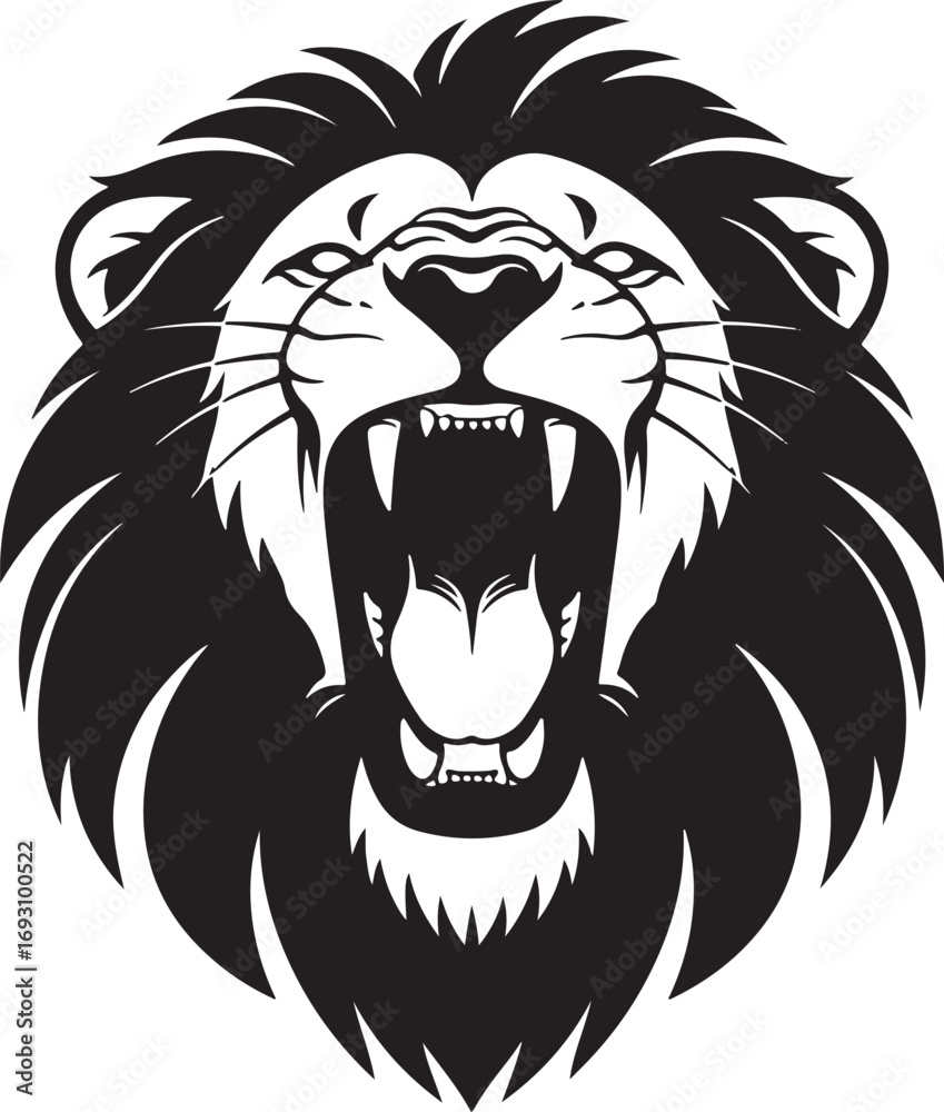 Fototapeta premium Roaring Lion Head Vector Graphic with Bold Mane and Aggressive Expression Design