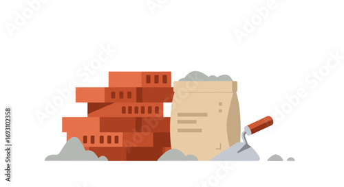Modern Vector Illustrations of Construction Tools and Materials