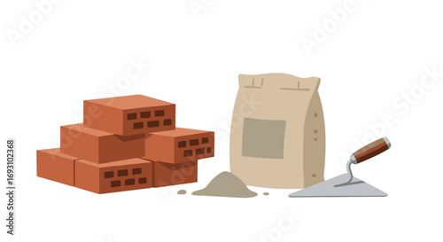 Modern Vector Illustrations of Construction Tools and Materials
