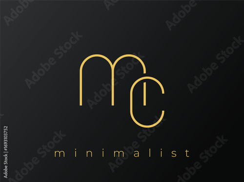 MC Minimalist Logo with Interlocking Shapes on Solid Black Background. A clean and modern minimalist logo design.
