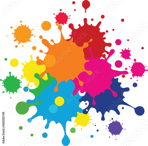 Vibrant abstract paint splashes in a dynamic and colorful illustration
