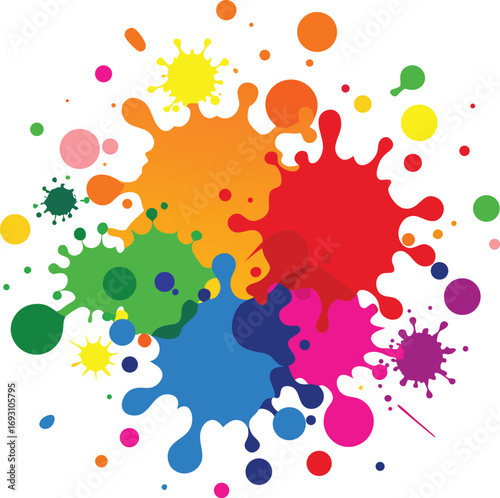 Vibrant abstract colorful paint splashes and splatters illustration