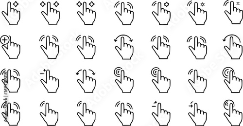 Touch gesture line icon set. Digital interaction outline symbol collection. Editable stroke. Isolated vector illustration
