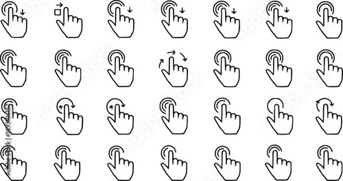 Touch gesture line icon set. Digital interaction outline symbol collection. Editable stroke. Isolated vector illustration
