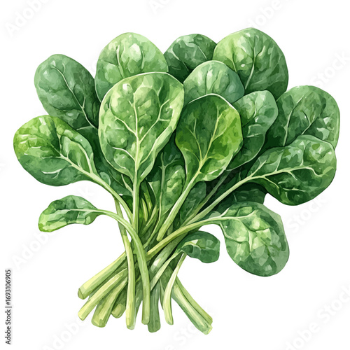 watercolor of Spinach, vector, isolated on a white background.