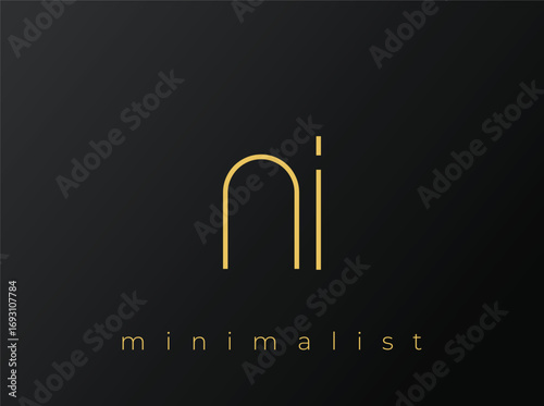 NI Minimalist Logo with Interlocking Shapes on Solid Black Background. A clean and modern minimalist logo design.