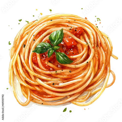 watercolor of Spaghetti, vector, isolated on a white background.
