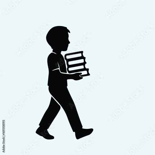 Illustrator Vector Boy carrying books walking to school silhouette