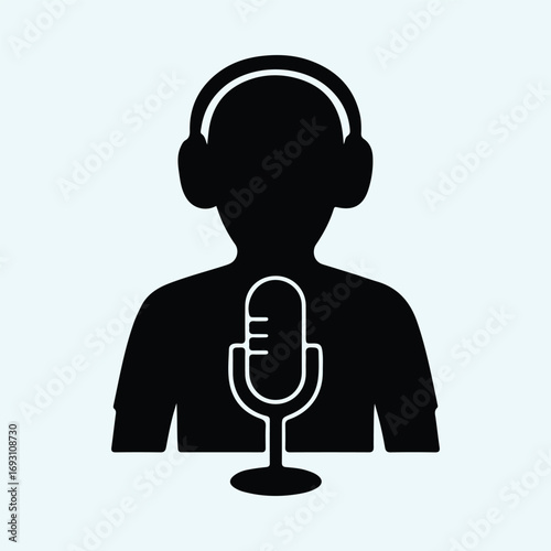 Illustrator Vector Person wearing headphones speaking into microphone silhouette