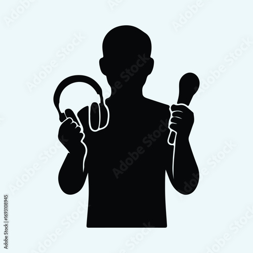 Illustrator Vector Silhouette of a faceless person with headset and microphone silhouette
