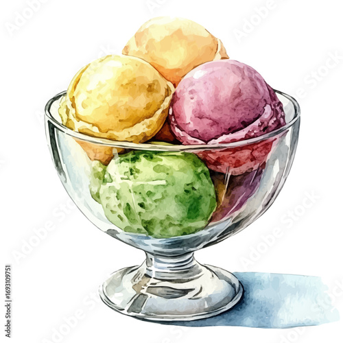 Sorbet, watercolor clipart vector, isolated on a white background.