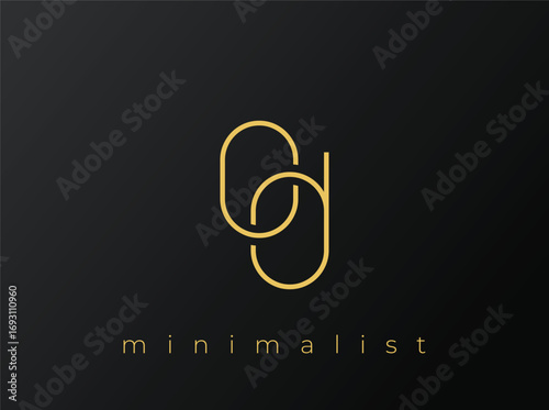 OD Minimalist Logo with Interlocking Shapes on Solid Black Background. A clean and modern minimalist logo design.