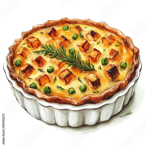 watercolor of Shepherdas Pie, vector, isolated on a white background.
