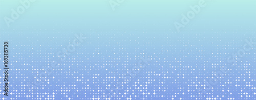 Light Blue Turquoice Medical Abstract Sparkling Pattern. Cyan Gradient Halftone Cross Background. Digital Glowing Effect Texture Grid Fades Sparkles for Science Medicine Tech. Vector Illustration