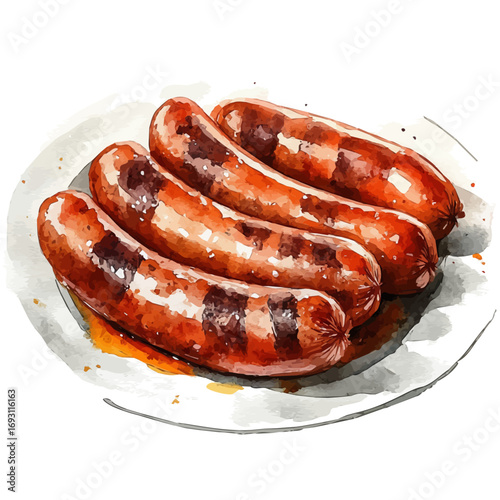 Sausages, watercolor clipart vector, isolated on a white background.