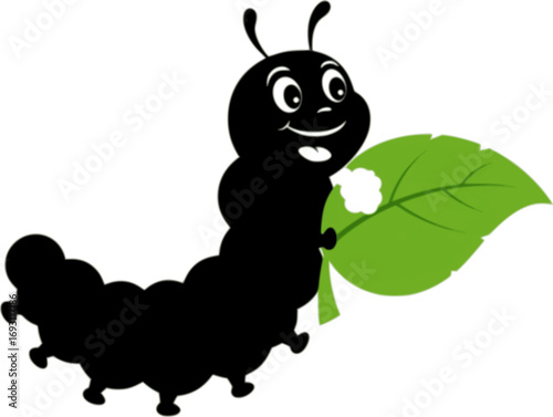 Funny Caterpillar Eating Leaf Cartoon Character silhouette
