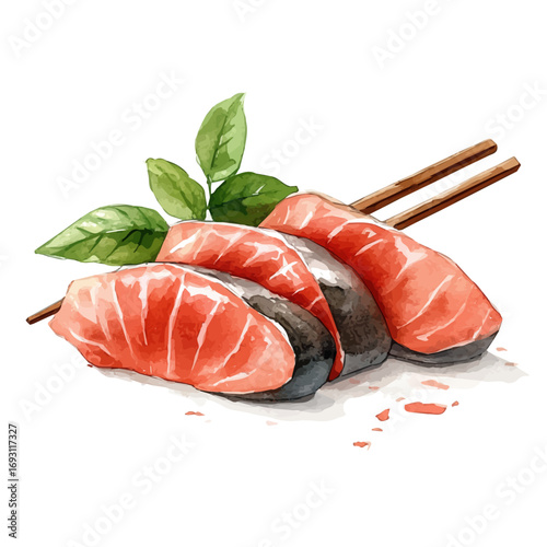 Sashimi, watercolor illustration vector, isolated on a white background.