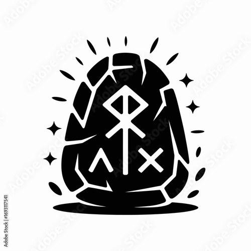 Mystical rune stone with ancient symbols and glowing aura