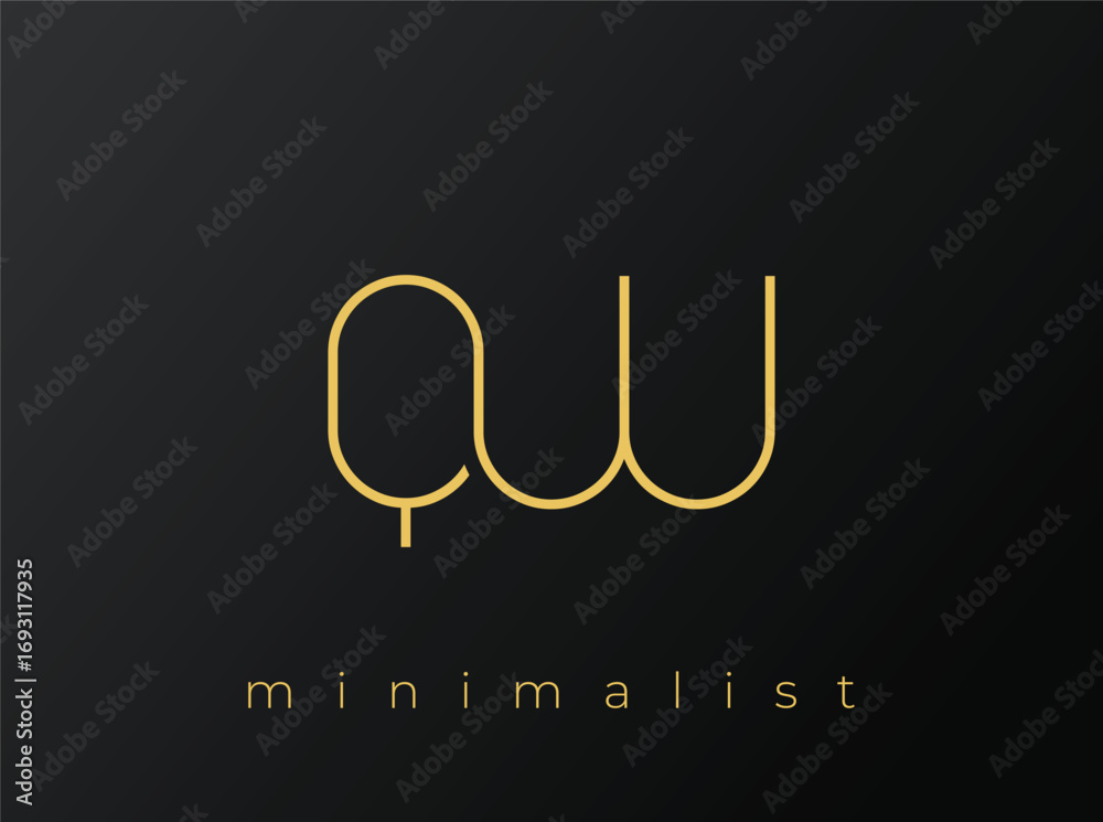 Fototapeta premium QW Minimalist Logo with Interlocking Shapes on Solid Black Background. A clean and modern minimalist logo design.