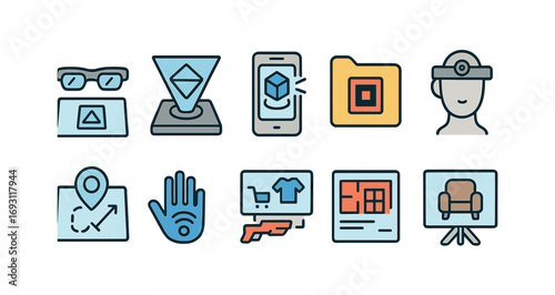 Technology, mixed media icon set. gadgets, modern devices in line art style