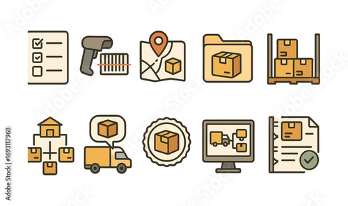 Logistics and shipping icon set. delivery, packaging, transport icons outline collection