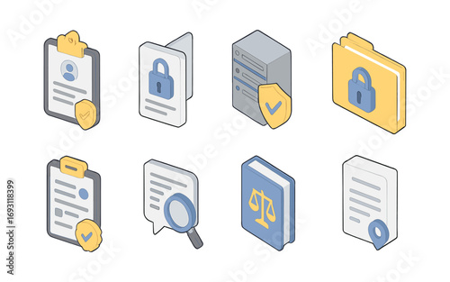 Security and privacy icon set. 3d icons for data protection and cybersecurity