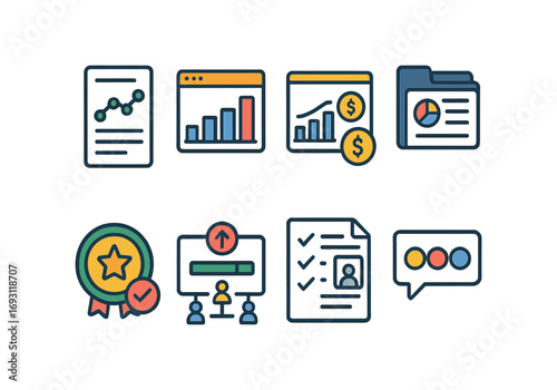 Business and finance line icon set. essential icons for analytics and planning
