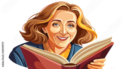 Close-up portrait of female teacher holding open book with warm smile. Isolated white background conveys knowledge, nurturing spirit, and passion for teaching.